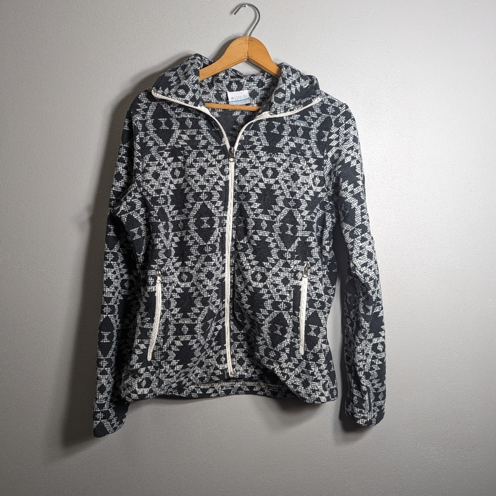 Columbia Black and White Print Zip Up Fleece | Medium
